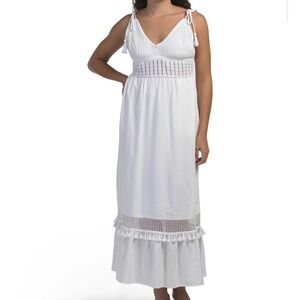 Stellae Dux RM5D15S Crochet Boho Maxi Dress Boho Coastal Womens Small‎ White